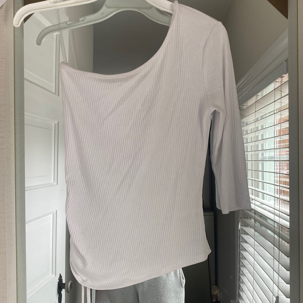 White cut out shoulder top